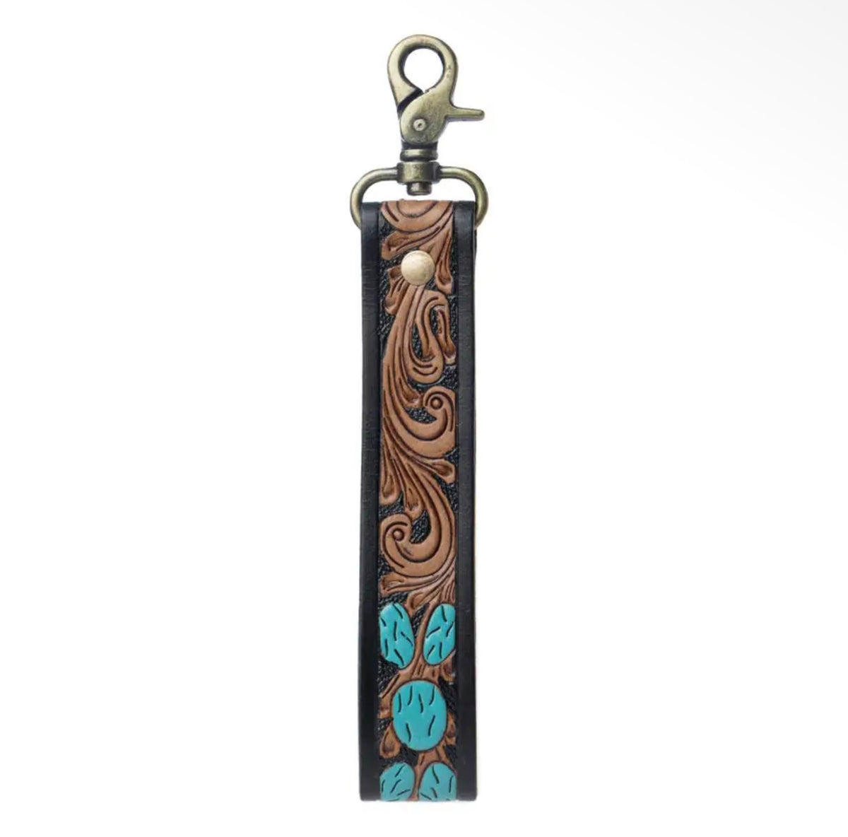 Tooled leather keychain wristlet
