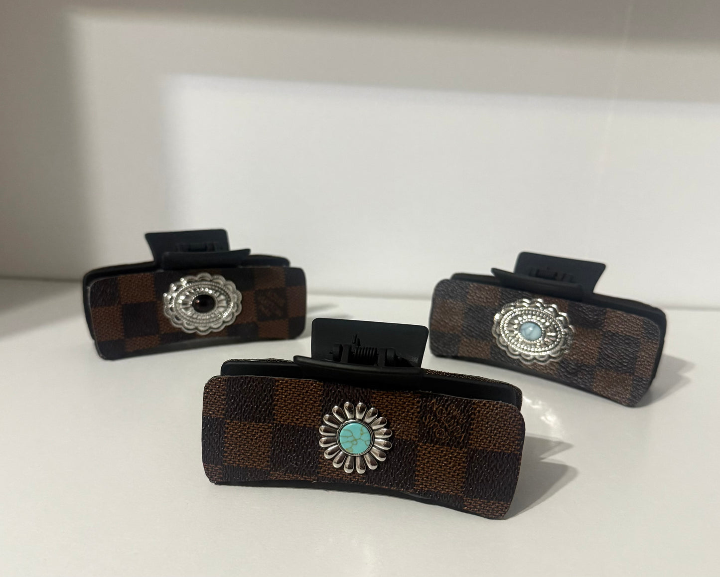 Upcycled LV turquoise Hair clip