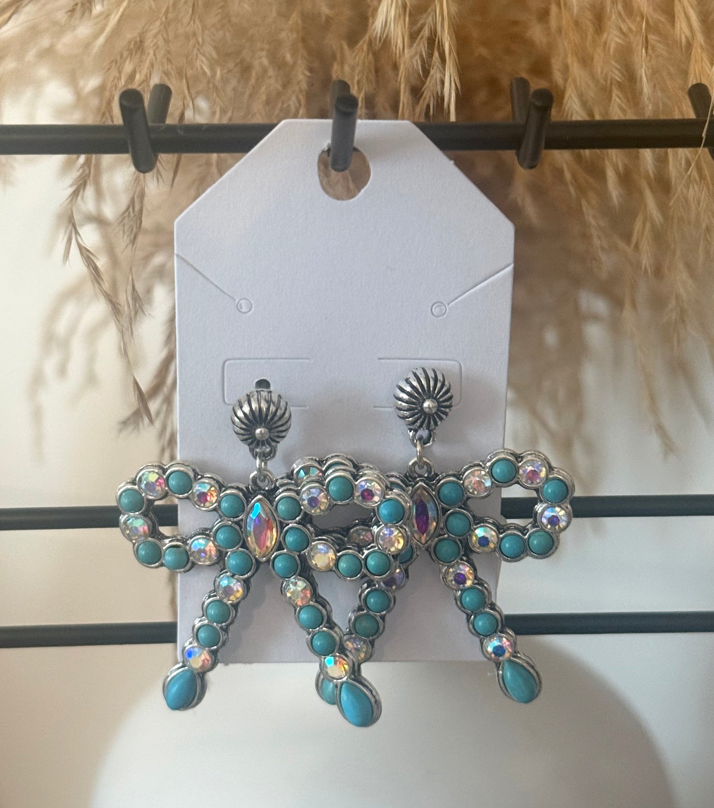 Glitz and Turquoise Bow Earrings