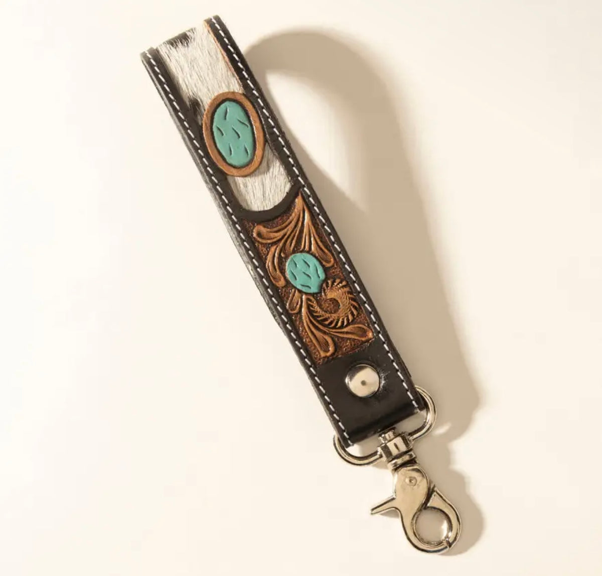 Tooled and hide keychain wristlet