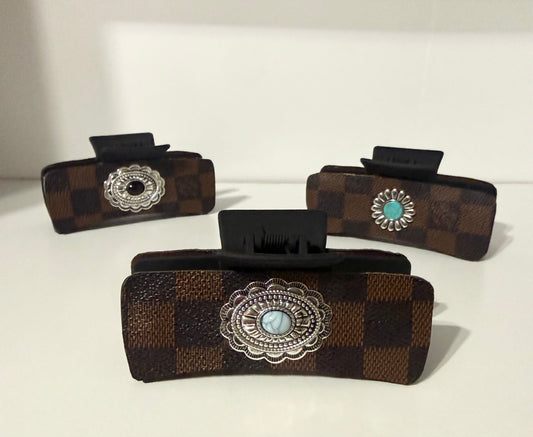 Upcyled LV howlite hair clip